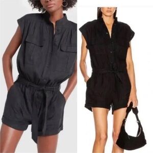 J12 Frame‎ Womens Black Linen Utility Romper